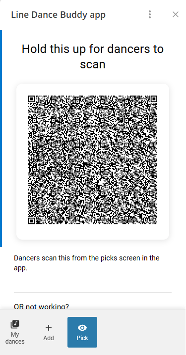 A demo of a host page where they show a QR code of all dances in common.