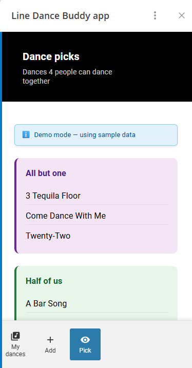 A demo of the joiner page that is the first of two images of the final dances in common.